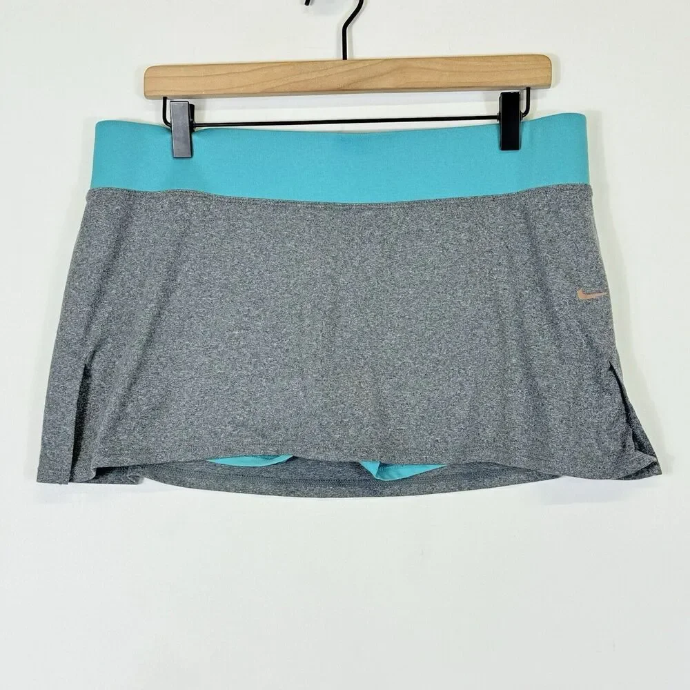 Nike Skort Skirt Women's Large Grey Aqua Jersey Athletic Mini‎ Tennis Pickleball